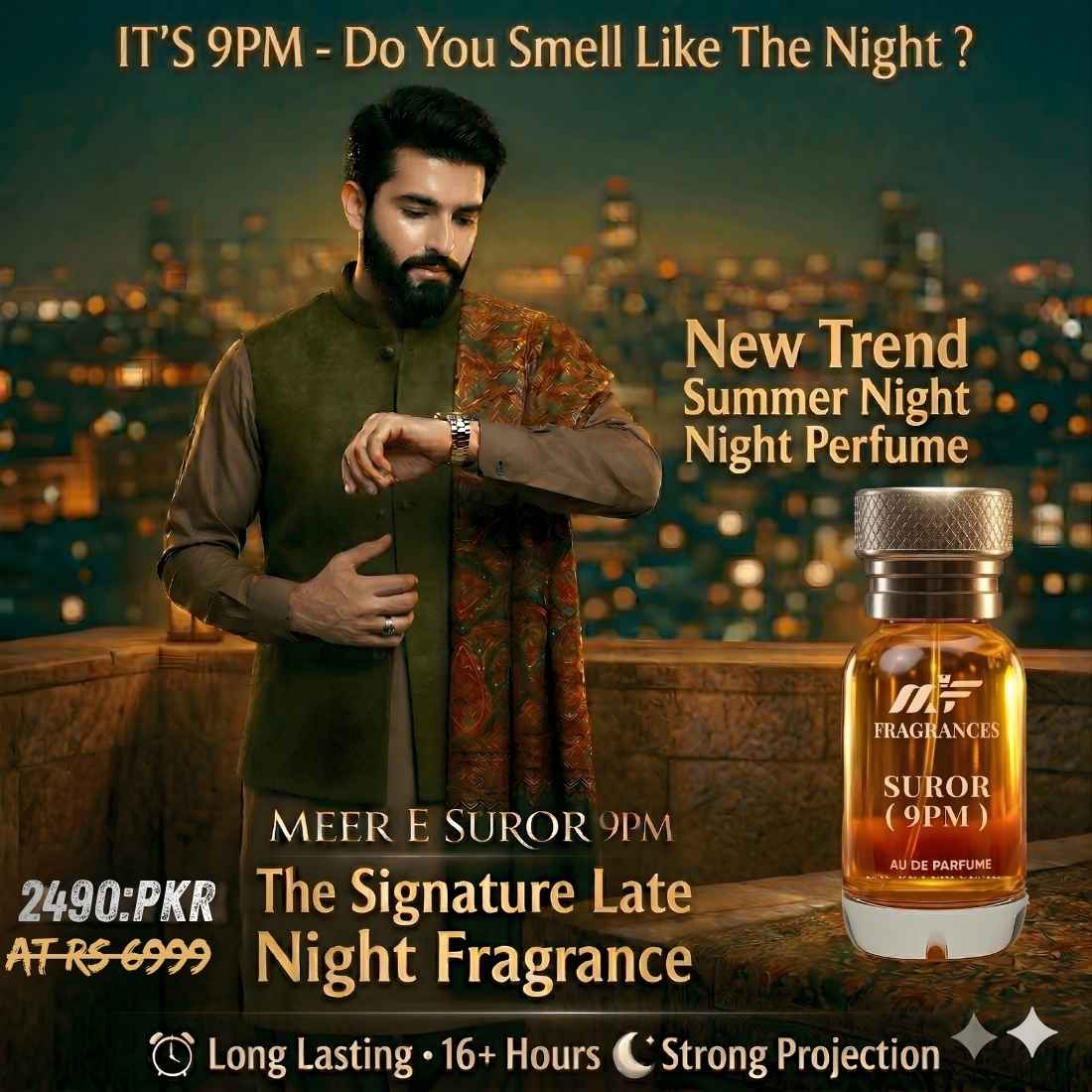 New Trend Night Perfume Meer E Suror Inspired By 9PM Of Meer Fragrances 60ML